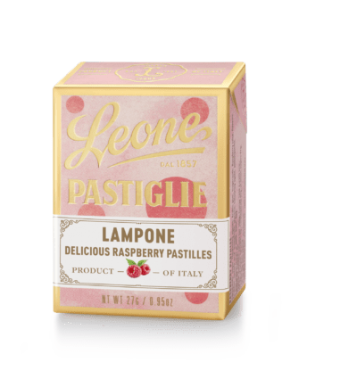 A tin of Pastiglie Leone Raspberry Pastilles