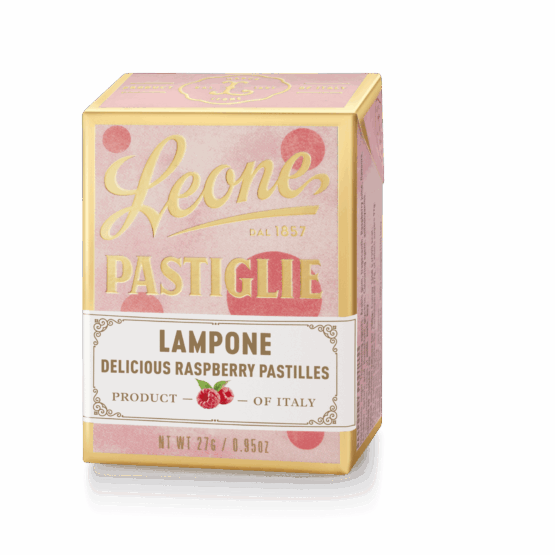 A tin of Pastiglie Leone Raspberry Pastilles