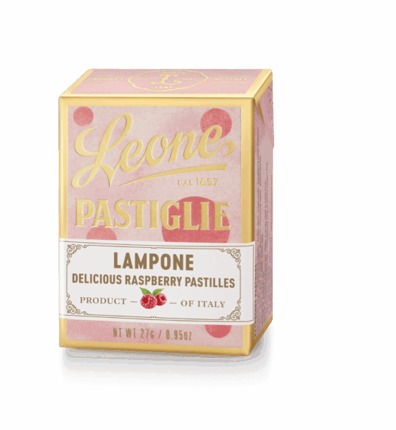 A tin of Pastiglie Leone Raspberry Pastilles