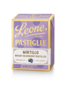 A tin of Pastiglie Leone Blueberry Pastilles