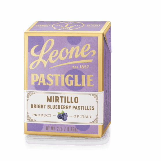 A tin of Pastiglie Leone Blueberry Pastilles