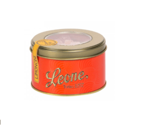 Tin of Leone Lemon Jellies with a pink and white label.