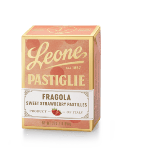 A tin of Pastiglie Leone Strawberry Pastilles