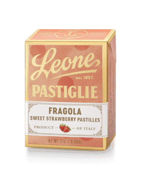 A tin of Pastiglie Leone Strawberry Pastilles