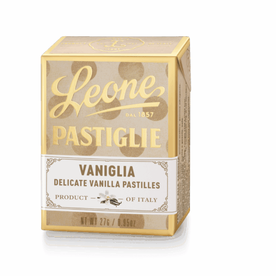 A tin of Pastiglie Leone Vaniglia Pastilles