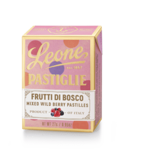 A tin of Pastiglie Leone Frutti Di Bosco Pastilles